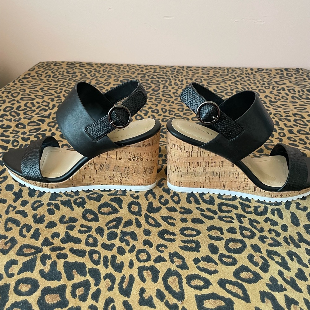 Alfani Black and Tan Wedge Sandals